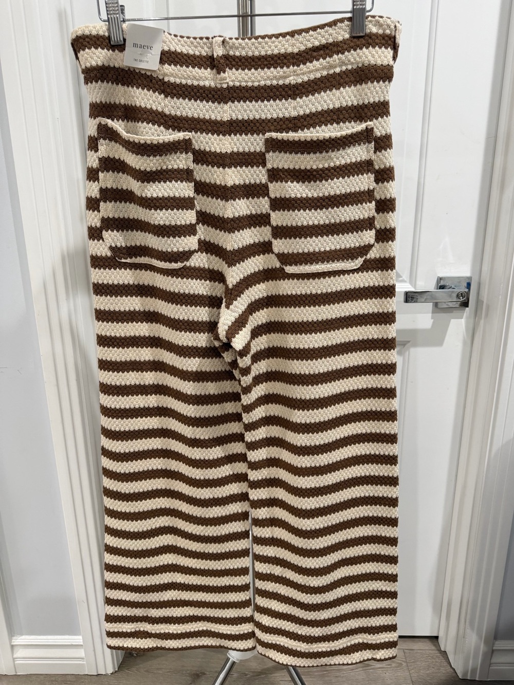 MAEVE BY ANTHROPOLOGIE The Colette Striped Knit Crop Wide-Leg Pants 31 Ivory - Picture 7 of 10